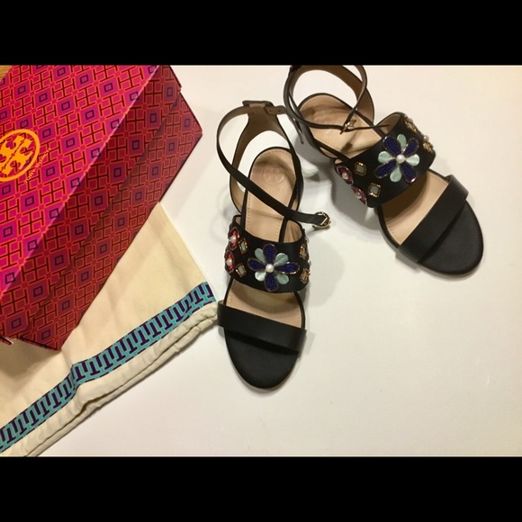 Tory Burch Shoes - Tory Burch Demi-Wedge Sandal Black Multicolor